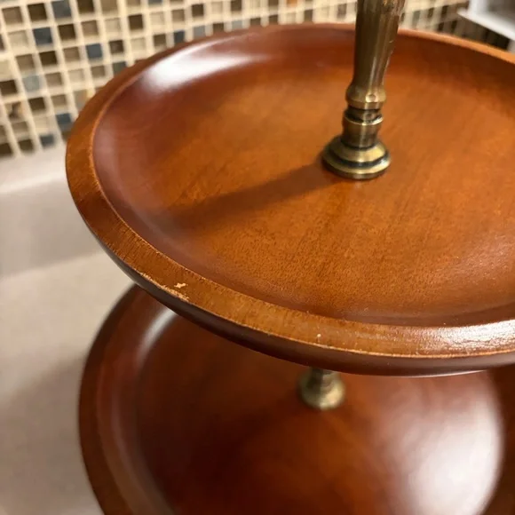 Mango Wood 2 Tier Cupcake Server Tray Mid Century - Picture 9 of 16